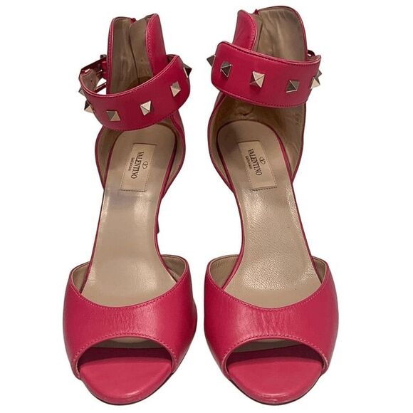 Valentino Garavani Leather Rockstud Ankle Strap Heels EU 38.5 US 8.5 Pink Pumps - Picture 2 of 11